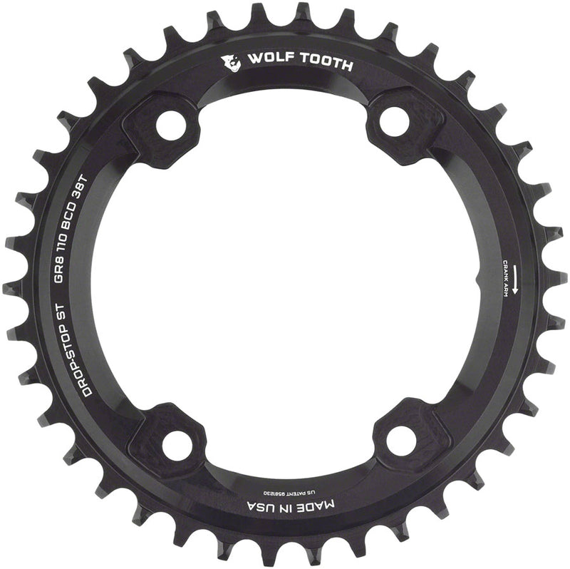 Load image into Gallery viewer, Wolf Tooth Shimano 110 Asymmetric BCD Chainring - 38t 110 Asymmetric BCD 4-Bolt Drop-Stop ST For Shimano GRX Cranks BLK
