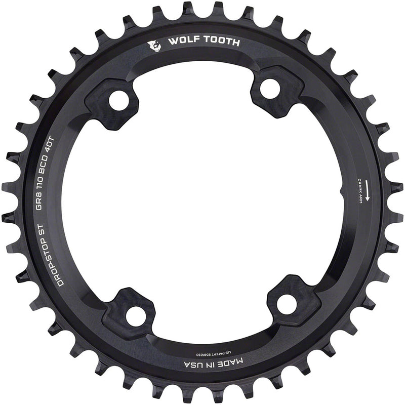 Load image into Gallery viewer, Wolf Tooth Shimano 110 Asymmetric BCD Chainring - 40t 110 Asymmetric BCD 4-Bolt Drop-Stop ST For Shimano GRX Cranks BLK
