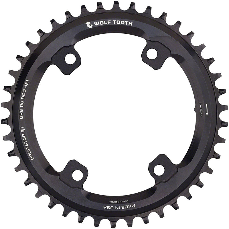 Load image into Gallery viewer, Wolf Tooth Shimano 110 Asymmetric BCD Chainring - 42t 110 Asymmetric BCD 4-Bolt Drop-Stop ST For Shimano GRX Cranks BLK
