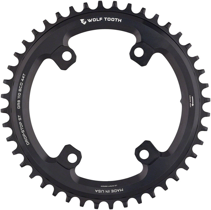 Load image into Gallery viewer, Wolf Tooth Shimano 110 Asymmetric BCD Chainring - 44t 110 Asymmetric BCD 4-Bolt Drop-Stop ST For Shimano GRX Cranks BLK
