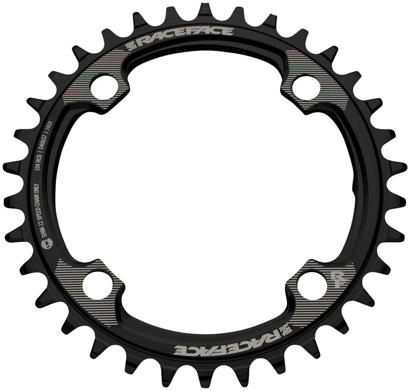 Load image into Gallery viewer, RaceFace 1x 104 BCD Hyperglide+ Chainring - 32t 104 BCD 4-Bolt Requires Shimano 12-speed Hyperglide+ Chain 7075 Aluminum BLK

