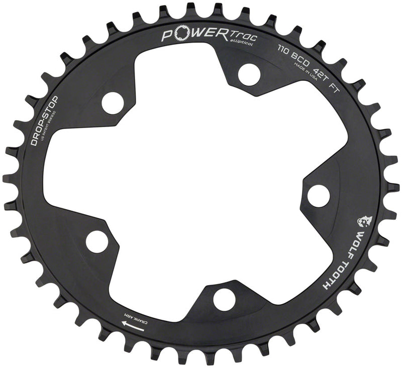 Load image into Gallery viewer, Wolf Tooth Elliptical 110 BCD Chainring - 38t 110 BCD 5-Bolt Drop-Stop B 10/11/12-Speed Eagle Flattop Compatible BLK

