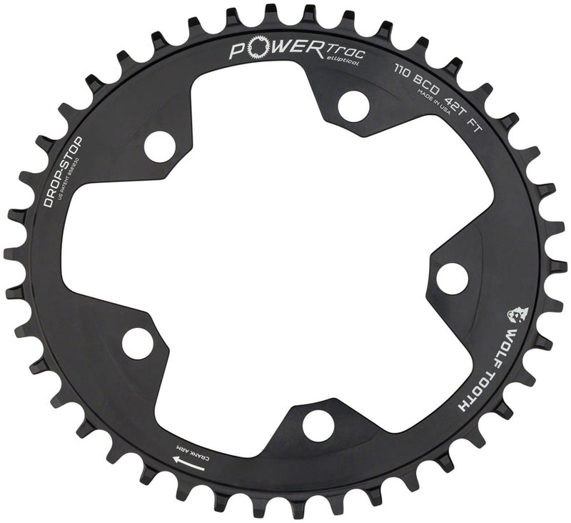 Load image into Gallery viewer, Wolf Tooth Elliptical 110 BCD Chainring - 40t 110 BCD 5-Bolt Drop-Stop B 10/11/12-Speed Eagle Flattop Compatible BLK
