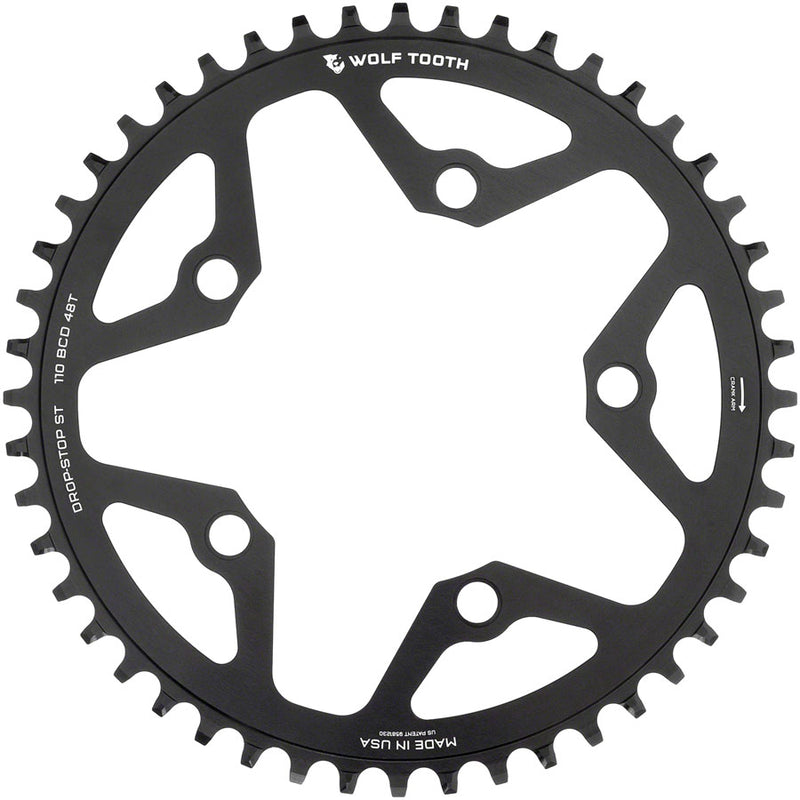 Load image into Gallery viewer, Wolf Tooth 110 BCD Gravel CX Road Chainring - 48t 110 BCD 5-Bolt Drop-Stop ST For Shimano HG+ KMC 12-Speed Chains BLK
