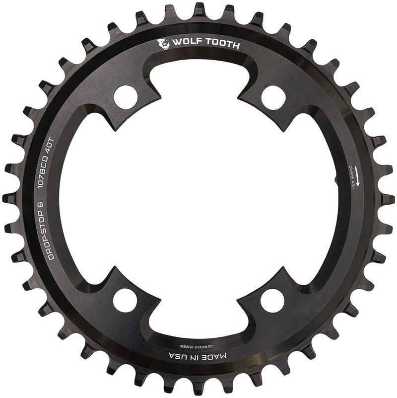 Load image into Gallery viewer, Wolf Tooth 107 BCD Chainring - 40t Compatible SRAM 107 BCD Drop-Stop B 4-Bolt BLK
