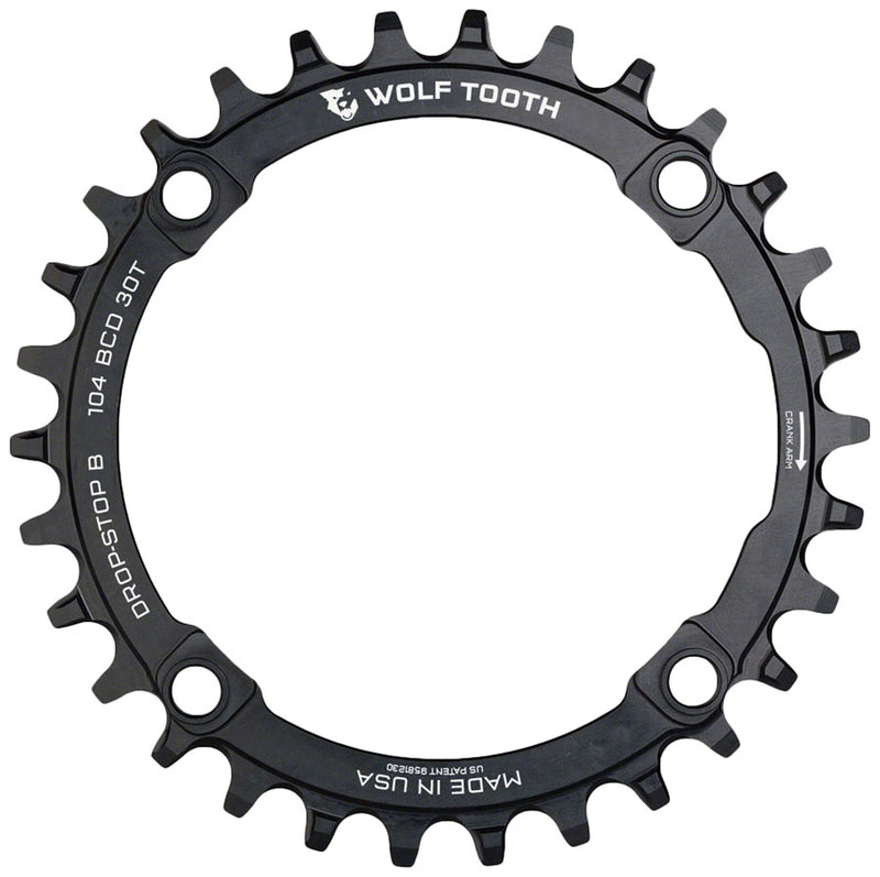 Load image into Gallery viewer, Wolf Tooth 104 BCD Chainring - 30t 104 BCD 4-Bolt Drop-Stop B Black
