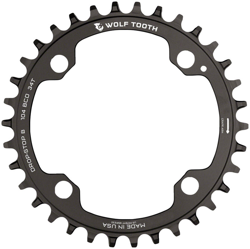 Load image into Gallery viewer, Wolf Tooth 104 BCD Chainring - 34t 104 BCD 4-Bolt Drop-Stop B Black
