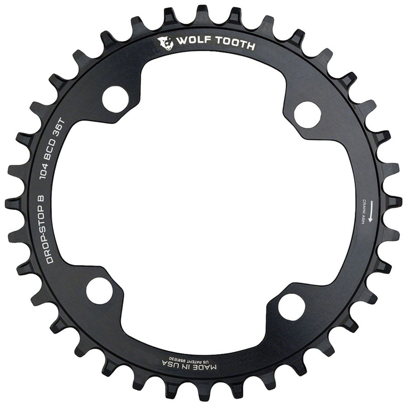 Load image into Gallery viewer, Wolf Tooth 104 BCD Chainring - 36t 104 BCD 4-Bolt Drop-Stop B Black
