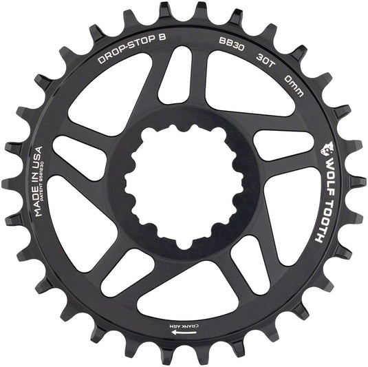 Wolf Tooth Direct Mount Chainring - 30t SRAM Direct Mount Drop-Stop B For BB30 Short Spindle Cranksets 0mm Offset BLK