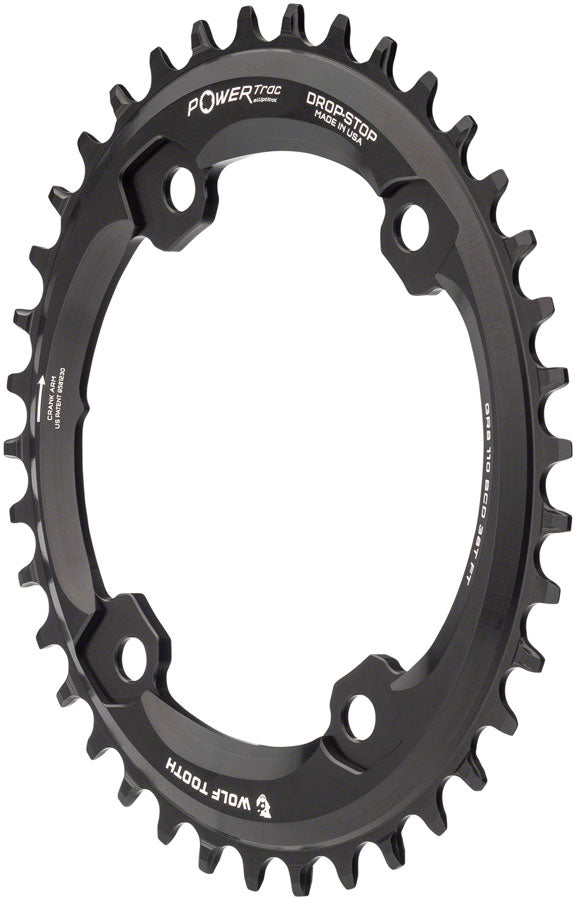 Load image into Gallery viewer, Wolf Tooth Elliptical Shimano 110 Asymmetric BCD Chainring - 38t 110 Asymmetric BCD 4-Bolt Drop-Stop B For Shimano GRX Cranks BLK
