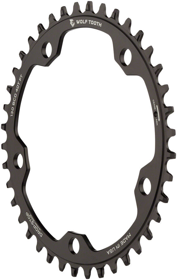 Load image into Gallery viewer, Wolf Tooth 130 BCD Road Cyclocross Chainring - 38t 130 BCD 5-Bolt Drop-Stop B 10/11/12-Speed Eagle Flattop Compatible BLK
