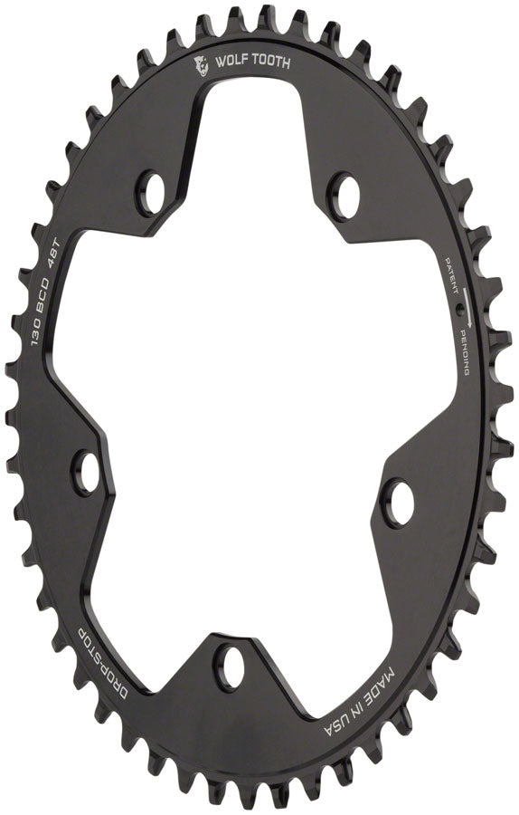 Load image into Gallery viewer, Wolf Tooth 130 BCD Road Cyclocross Chainring - 48t 130 BCD 5-Bolt Drop-Stop B 10/11/12-Speed Eagle Flattop Compatible BLK
