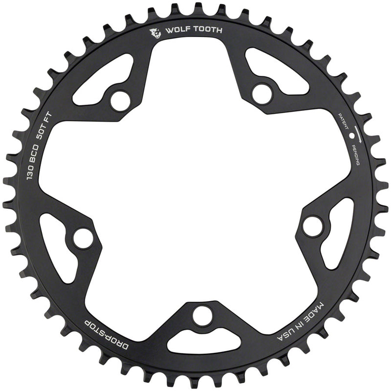 Load image into Gallery viewer, Wolf Tooth 130 BCD Road Cyclocross Chainring - 50t 130 BCD 5-Bolt Drop-Stop B 10/11/12-Speed Eagle Flattop Compatible BLK
