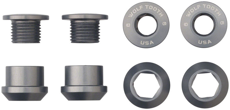 Load image into Gallery viewer, Wolf Tooth 1x Chainring Bolt Set - 6mm Dual Hex Fittings Set/4 Gun Metal

