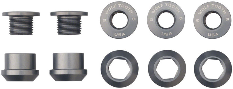 Load image into Gallery viewer, Wolf Tooth 1x Chainring Bolt Set - 6mm Dual Hex Fittings Set/5 Gun Metal
