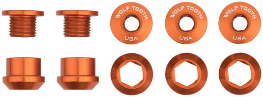 Wolf Tooth 1x Chainring Bolt Set - 6mm Dual Hex Fittings Set/5 Orange