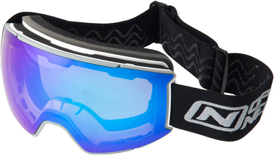 Optic Nerve Wolfcreek Magnetic Goggles - Shiny White Grey Lens Rim Blue Zaio Mirror Lens