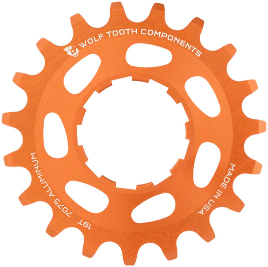 Wolf Tooth Single Speed Aluminum Cog - 19t Compatible 3/32" Chains Orange