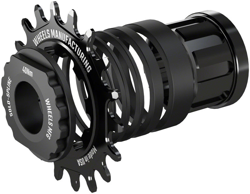 Load image into Gallery viewer, Wheels Manufacturing SOLO-SPLINE Micro Spline Single Speed Conversion Kit - 18t For Shimano Micro Spline Hub Bodies BLK
