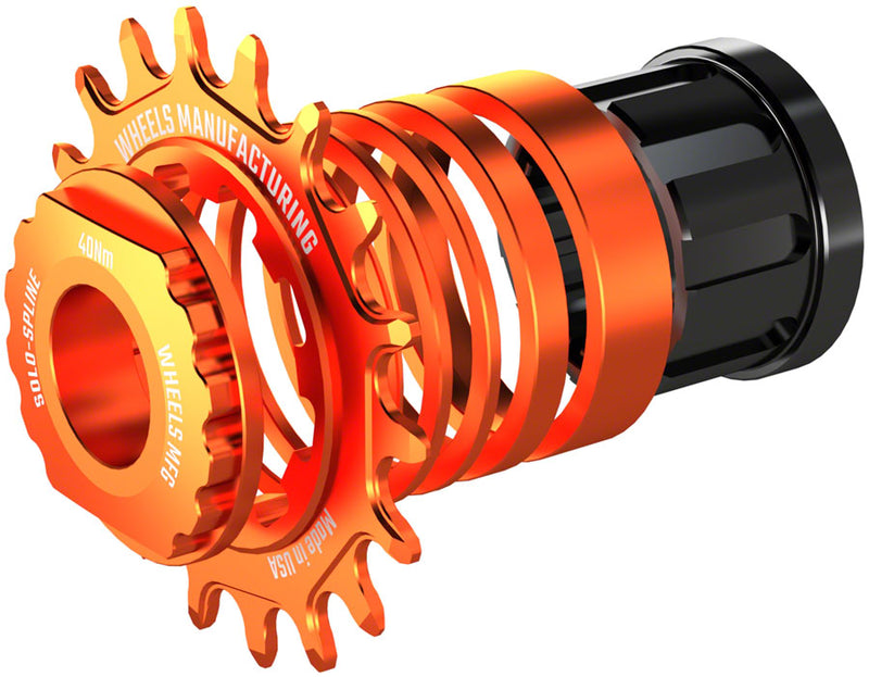 Load image into Gallery viewer, Wheels Manufacturing SOLO-SPLINE Micro Spline Single Speed Conversion Kit - 18t For Shimano Micro Spline Hub Bodies Orange
