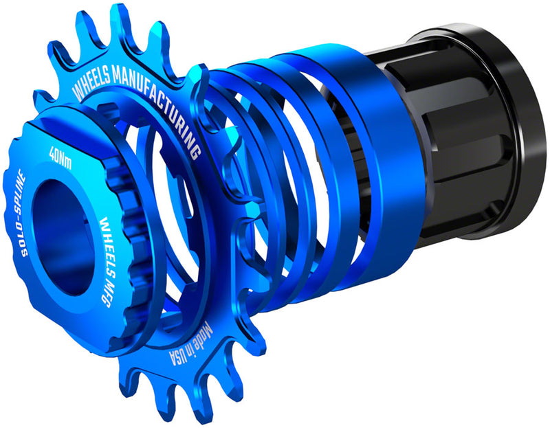 Load image into Gallery viewer, Wheels Manufacturing SOLO-SPLINE Micro Spline Single Speed Conversion Kit - 18t For Shimano Micro Spline Hub Bodies Blue
