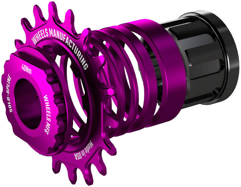 Load image into Gallery viewer, Wheels Manufacturing SOLO-SPLINE Micro Spline Single Speed Conversion Kit - 18t For Shimano Micro Spline Hub Bodies Purple
