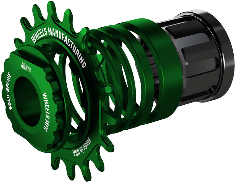 Load image into Gallery viewer, Wheels Manufacturing SOLO-SPLINE Micro Spline Single Speed Conversion Kit - 18t For Shimano Micro Spline Hub Bodies Green
