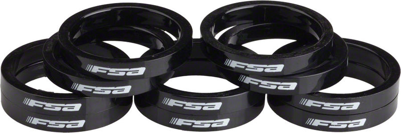 Load image into Gallery viewer, FSA Polycarbonate Headset Spacers 1 1/8" x 5mm 10 pcs Black
