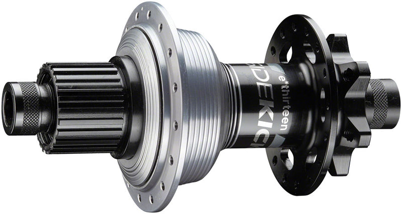 Load image into Gallery viewer, e*thirteen Sidekick Rear Hub - 12 x 148mm 6-Bolt Micro Spline BLK/Sterling Silver 32H
