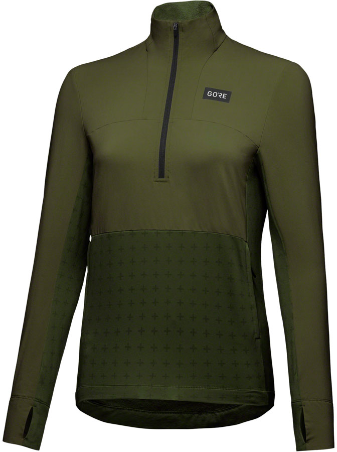 Load image into Gallery viewer, GORE Trail KPR Hybrid 1/2-Zip Jersey - Utility Green Womens Small
