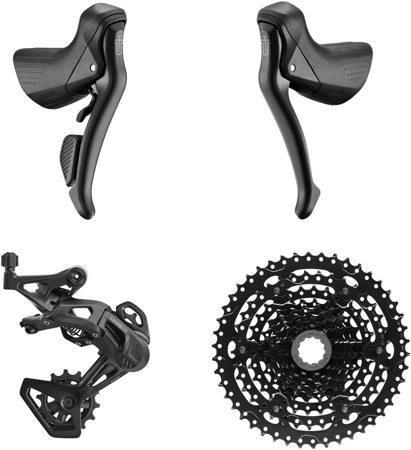 Load image into Gallery viewer, microSHIFT Sword BLK 1x9-Speed Groupset - Includes Brake/Shifters Rear Derailleur Medium Cage 11-46t Cassette
