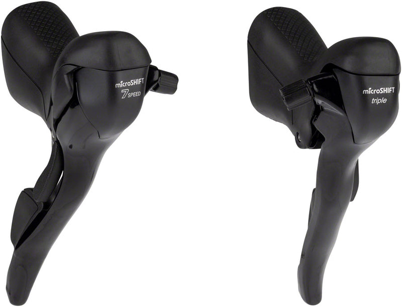 Load image into Gallery viewer, microSHIFT R7 Drop Bar Shift Lever Set - 3 x 7-Speed Standard Reach Shimano Compatible BLK
