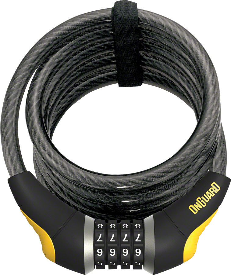 Load image into Gallery viewer, OnGuard Doberman Combo Cable Lock: 6' x 12mm Gray/Black/Yellow
