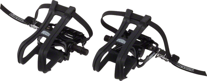 Load image into Gallery viewer, Dimension Compe Combo Pedals/Toe Clip Combo - Aluminum 9/16" Black
