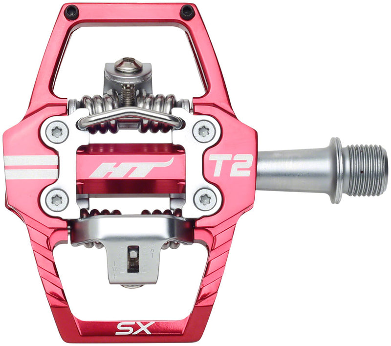 Load image into Gallery viewer, HT Components T2-SX Pedals - Dual Sided Clipless Platform Aluminum 9/16" Red
