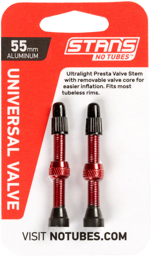 Stan's Alloy Valve Stems - 55mm Pair Red