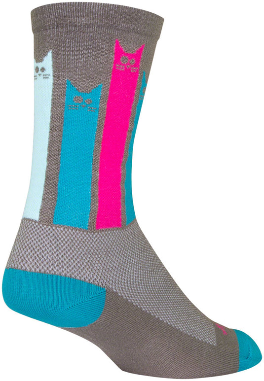 SockGuy Crew Felines Socks - 6" Gray/Pink/Teal Small/Medium