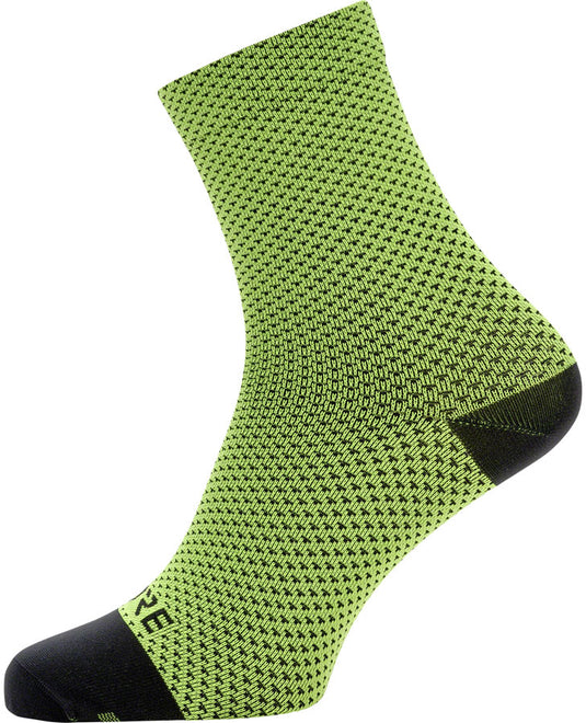 Gorewear C3 Dot Mid Socks - Neon Yellow/Black 6.7" Cuff Fits Sizes 6-7.5