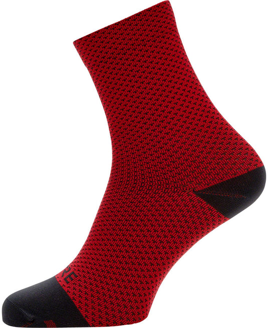 GORE C3 Dot Mid Socks - Red/Black 6.7" Cuff Fits Sizes 6-7.5