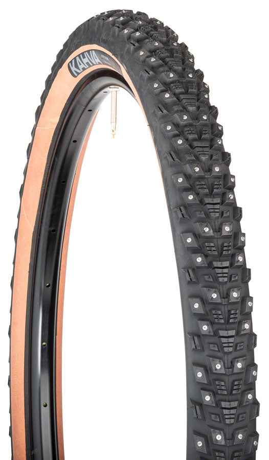Load image into Gallery viewer, 45NRTH Kahva Tire - 27.5 x 2.1 Tubeless Folding Tan 60 TPI 240 Concave Carbide Studs
