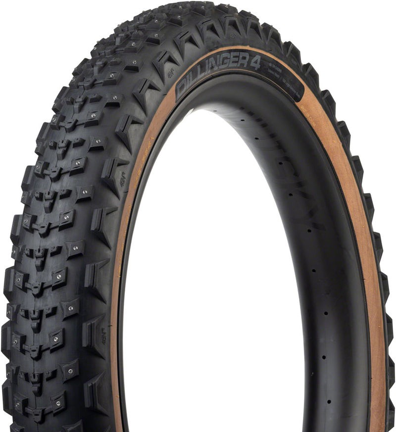 Load image into Gallery viewer, 45NRTH Dillinger 4 Tire - 27.5 x 4.0 Tubeless Folding Tan 60 TPI 168 Large Concave Carbide Aluminum Studs
