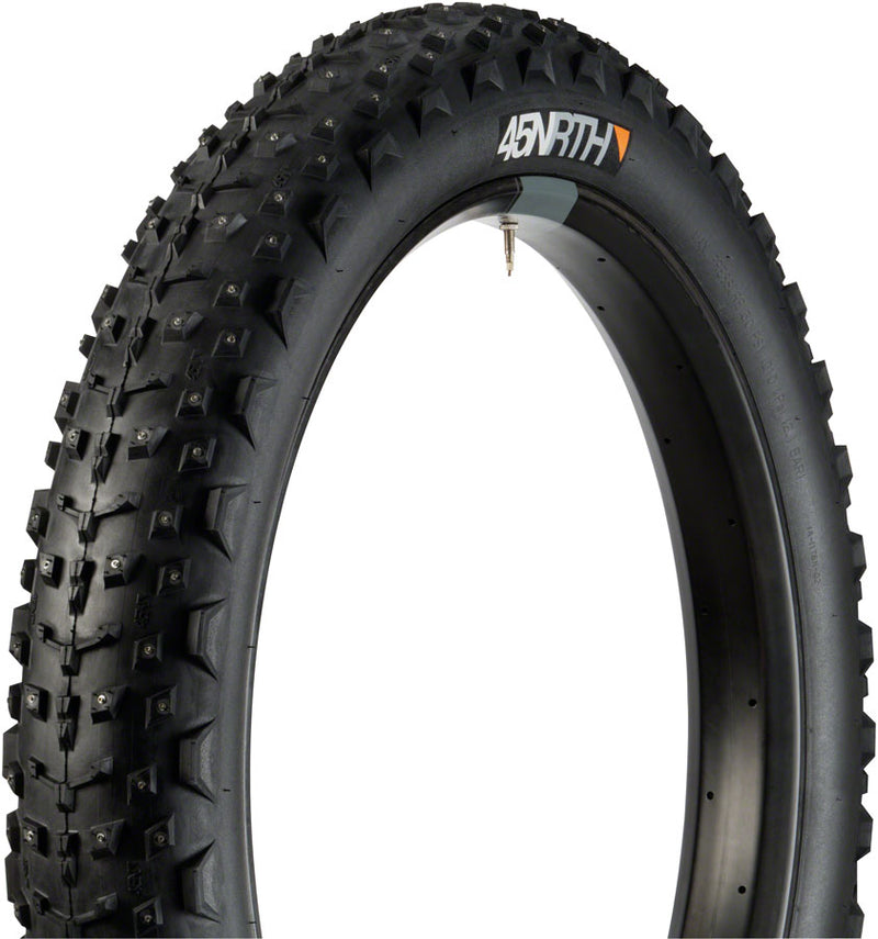 Load image into Gallery viewer, 45NRTH Dillinger 4 Tire - 26 x 4 Tubeless Folding BLK 120 TPI 240 Concave Carbide Aluminum Studs
