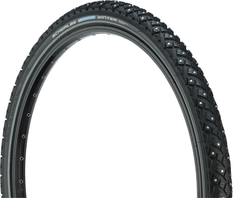 Load image into Gallery viewer, Schwalbe Marathon Winter Plus Tire - 26 x 2 Clincher Wire BLK/Reflective Performance Line 200 Steel Studs
