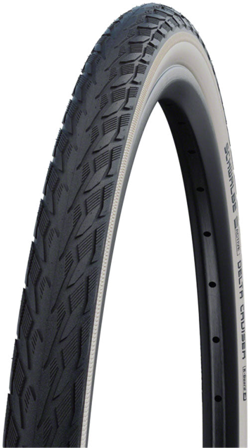 Load image into Gallery viewer, Schwalbe Delta Cruiser Plus Tire - 26 x 1-3/8 Clincher Wire Whitewall/Reflective Active Line PunctureGuard Green Compound E-25

