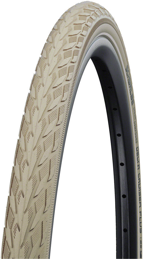 Load image into Gallery viewer, Schwalbe Delta Cruiser Plus Tire - 700 x 35 Clincher Wire Creme/Reflective Active Line PunctureGuard SBC

