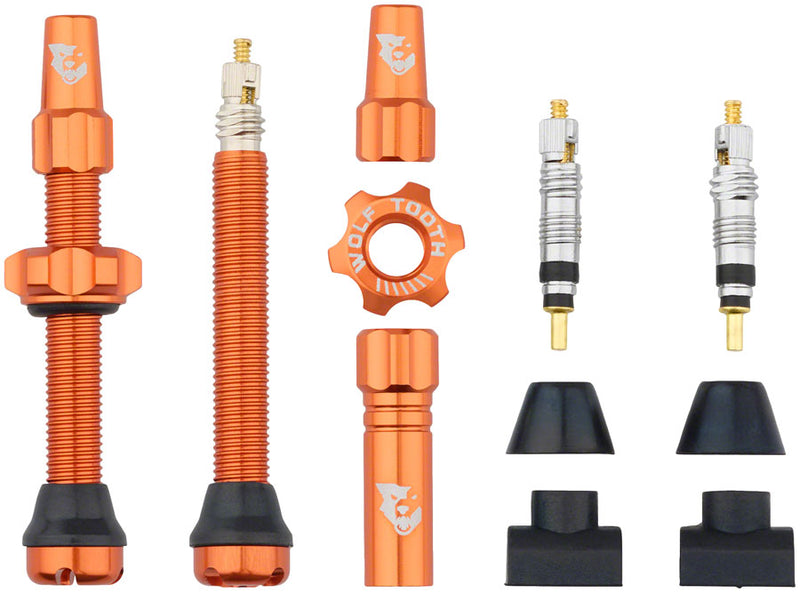 Load image into Gallery viewer, Wolf Tooth Tubeless Valve Stem Kit - 44 mm Orange
