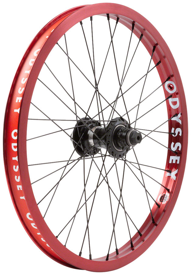 Load image into Gallery viewer, Odyssey Hazard Lite Freecoaster Rear Wheel - 20" 14 x 110mm Rim Brake LHD Freecoaster Anodized Red Clincher
