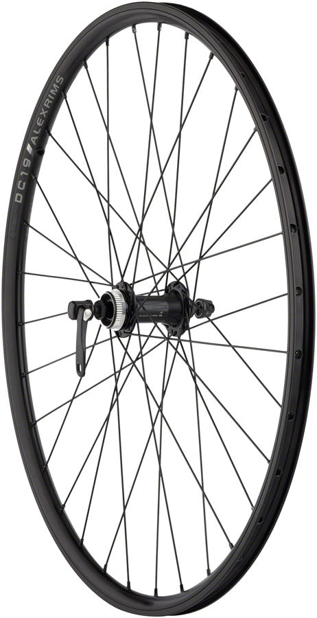 Load image into Gallery viewer, Quality Wheels Value Double Wall Series Rim+Disc Front Wheel - 26" QR x 100mm Center-Lock /Rim Brake BLK Clincher 32H
