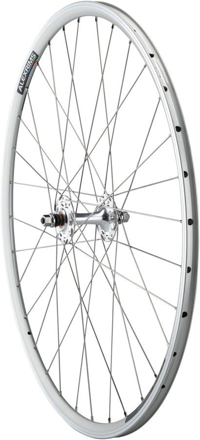 Load image into Gallery viewer, Quality Wheels Value Double Wall Series Track Front Wheel - 700 9x1 Threaded x 100mm Rim Brake Silver Clincher Cartridge 32H
