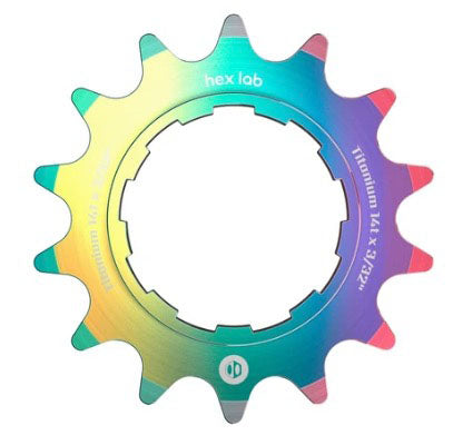 Load image into Gallery viewer, BOX Hex Lab 3/32" CNC Titanium Cog Rainbow - 14t

